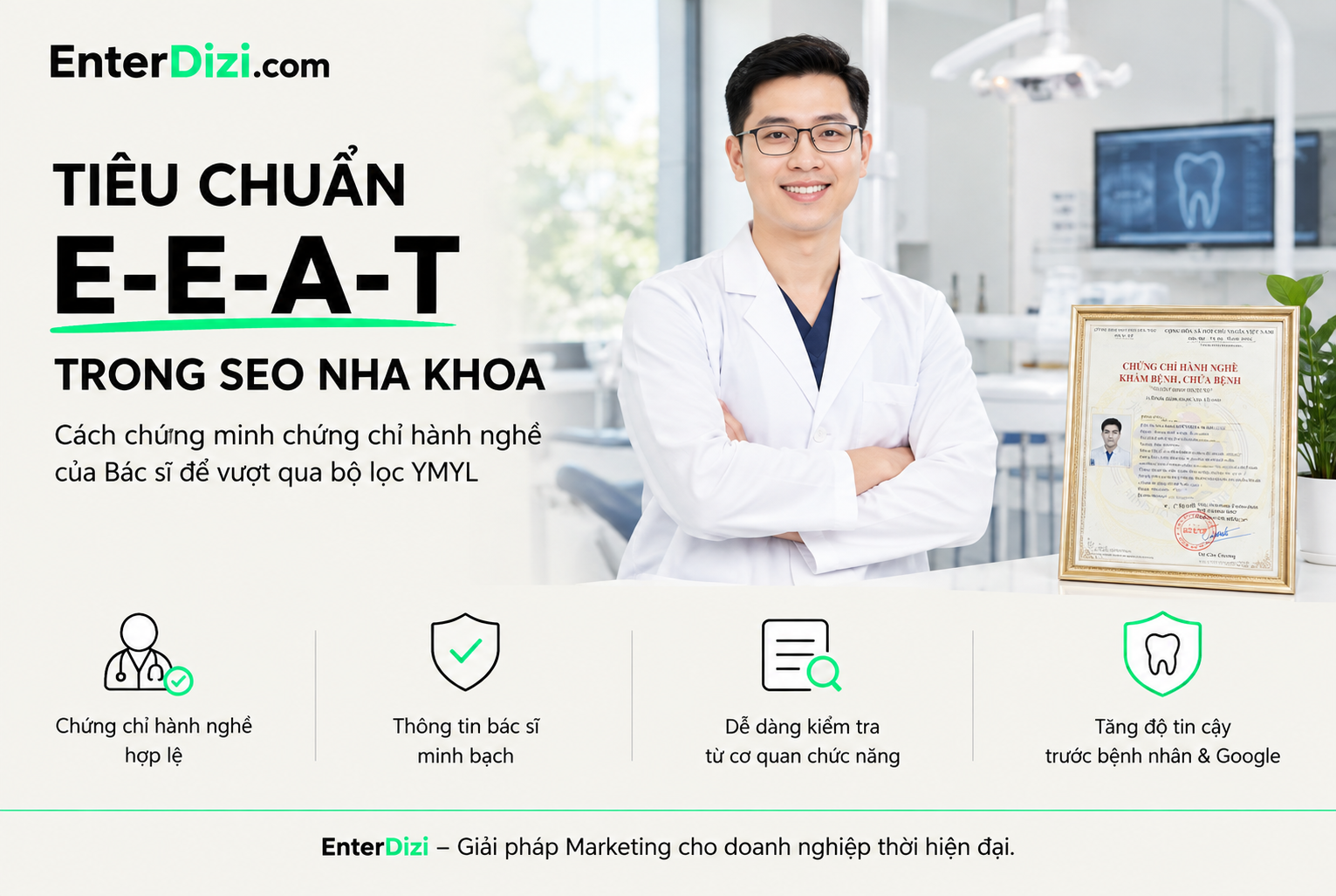 Chứng chỉ hành nghề bác sĩ nha khoa: 5 lớp bằng chứng E-E-A-T cho website YMYL