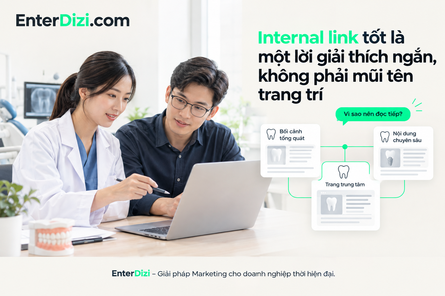 Internal link tốt là một lời giải thích ngắn, không phải mũi tên trang trí
