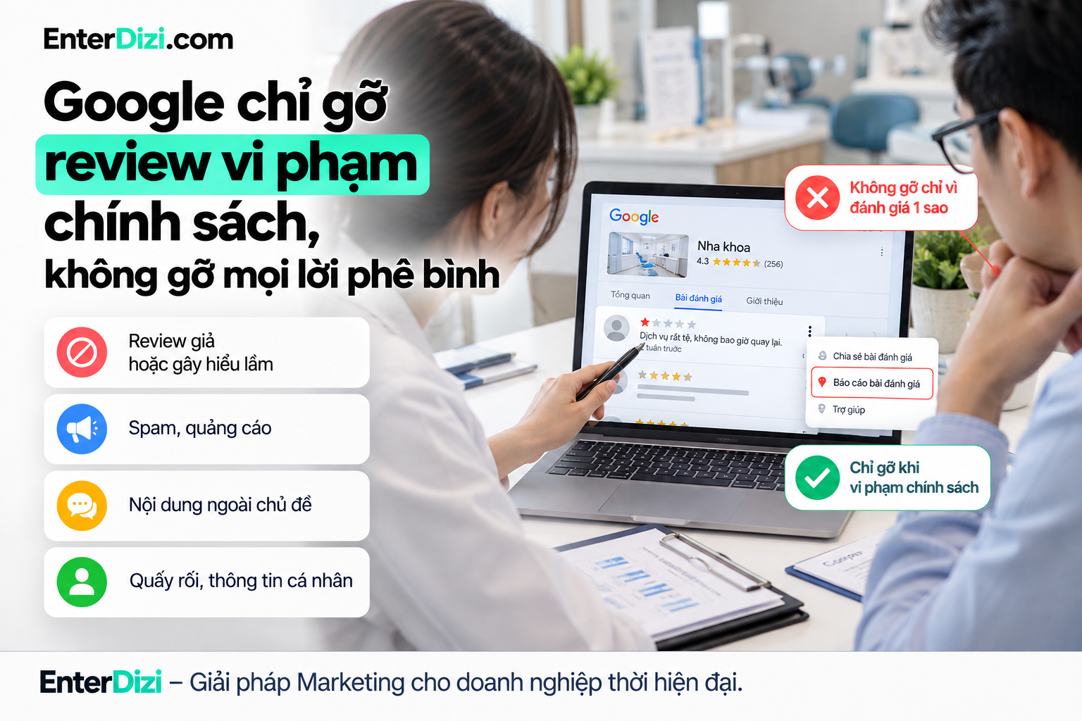 Google chỉ gỡ review vi phạm chính sách, không gỡ mọi lời phê bình
