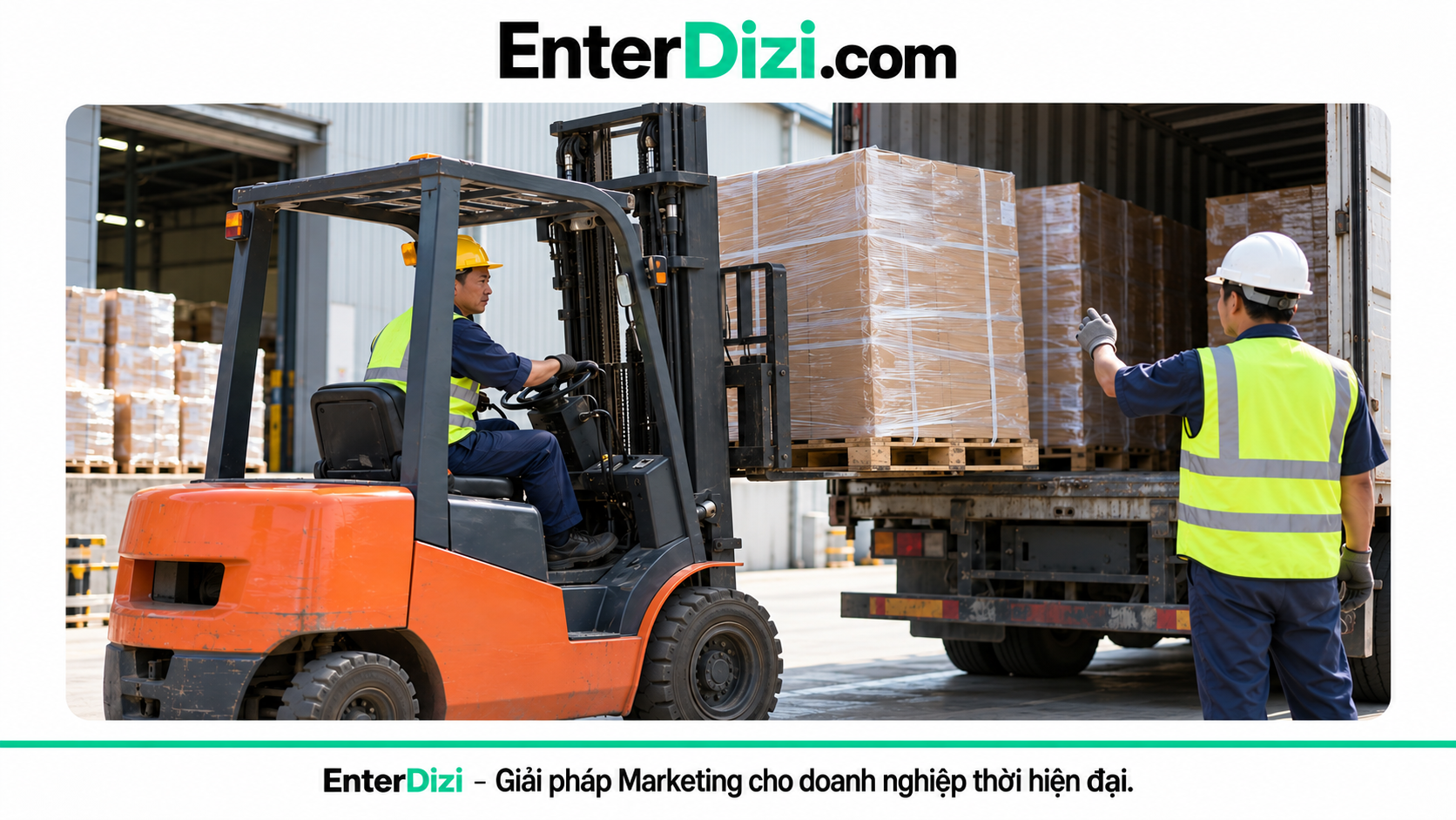 Nhật ký vạn dặm vận tải minh họa xe nâng đưa pallet lên xe