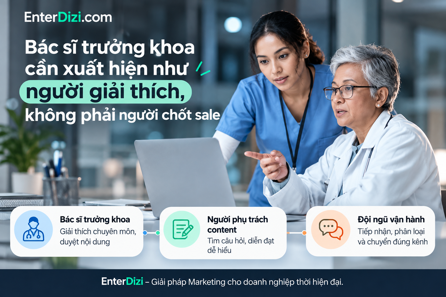 Bác sĩ trưởng khoa cần xuất hiện như người giải thích, không phải người chốt sale