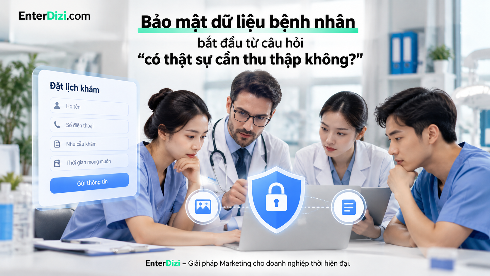 Bảo mật dữ liệu bệnh nhân trên website phòng khám bắt đầu từ việc chỉ thu thập thông tin cần thiết, kiểm soát quyền truy cập và bảo vệ hồ sơ người bệnh.