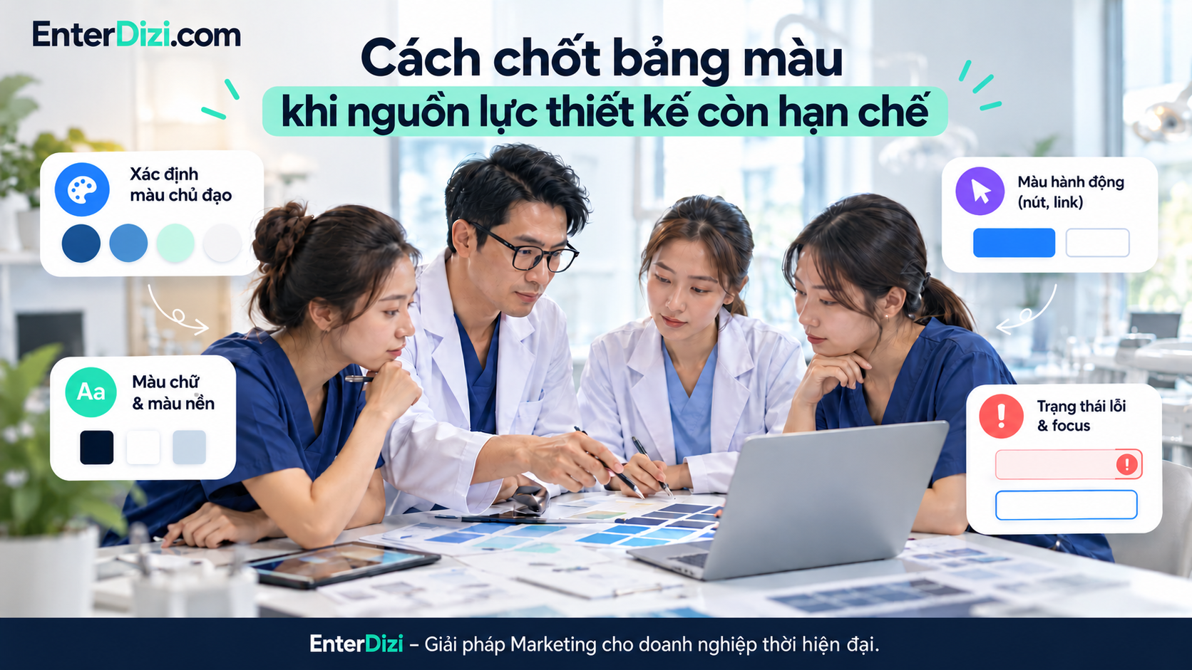 Kiểm tra màu sắc trên trang dịch vụ, hồ sơ bác sĩ, biểu mẫu đặt lịch và giao diện di động giúp website nha khoa duy trì khả năng đọc, tính nhất quán và trải nghiệm đáng tin cậy.