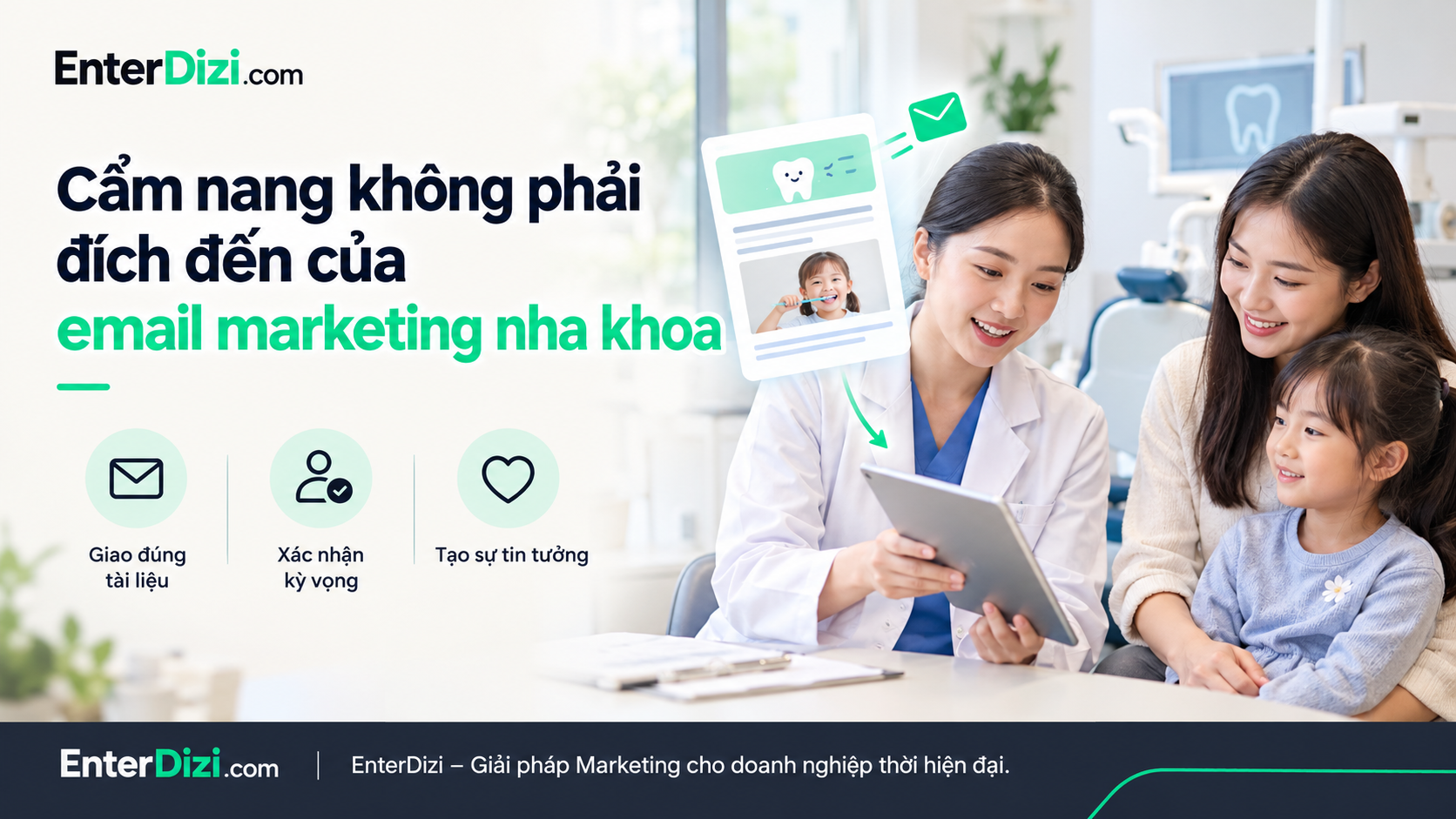 Email marketing nha khoa không chỉ dừng ở việc gửi cẩm nang chăm sóc răng miệng cho trẻ. Đây là bước khởi đầu giúp phụ huynh tiếp cận kiến thức hữu ích, xây dựng niềm tin và kết nối với phòng khám khi cần tư vấn.