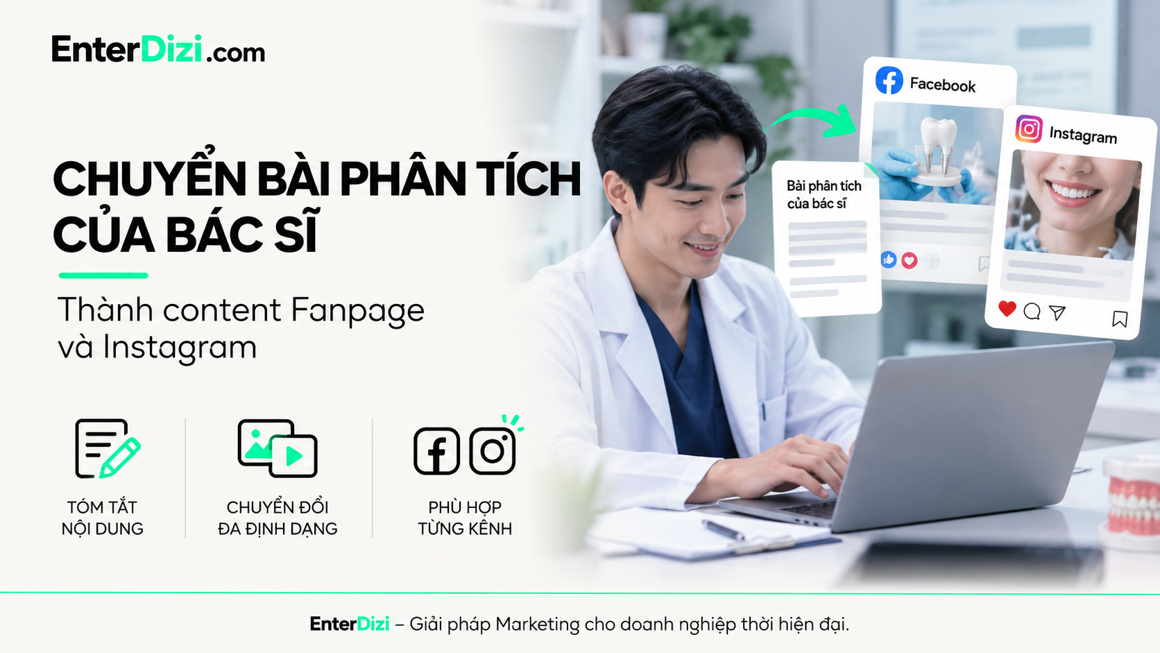 Chuyển bài bác sĩ thành content Fanpage và Instagram | EnterDizi