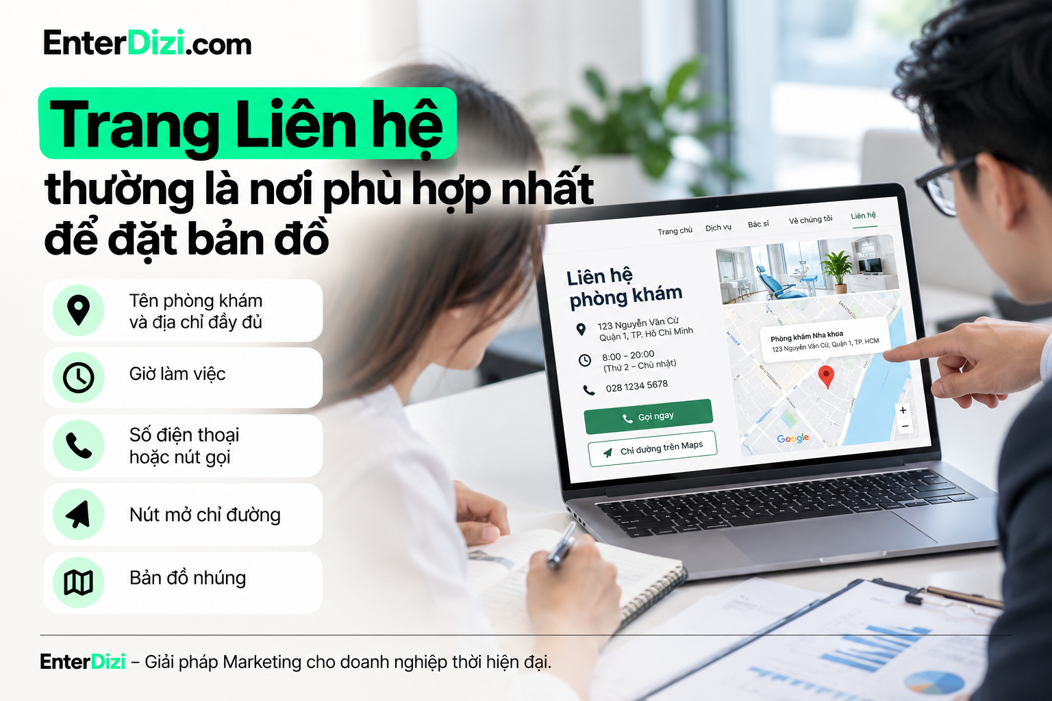 Trang Liên hệ thường là nơi phù hợp nhất để đặt bản đồ