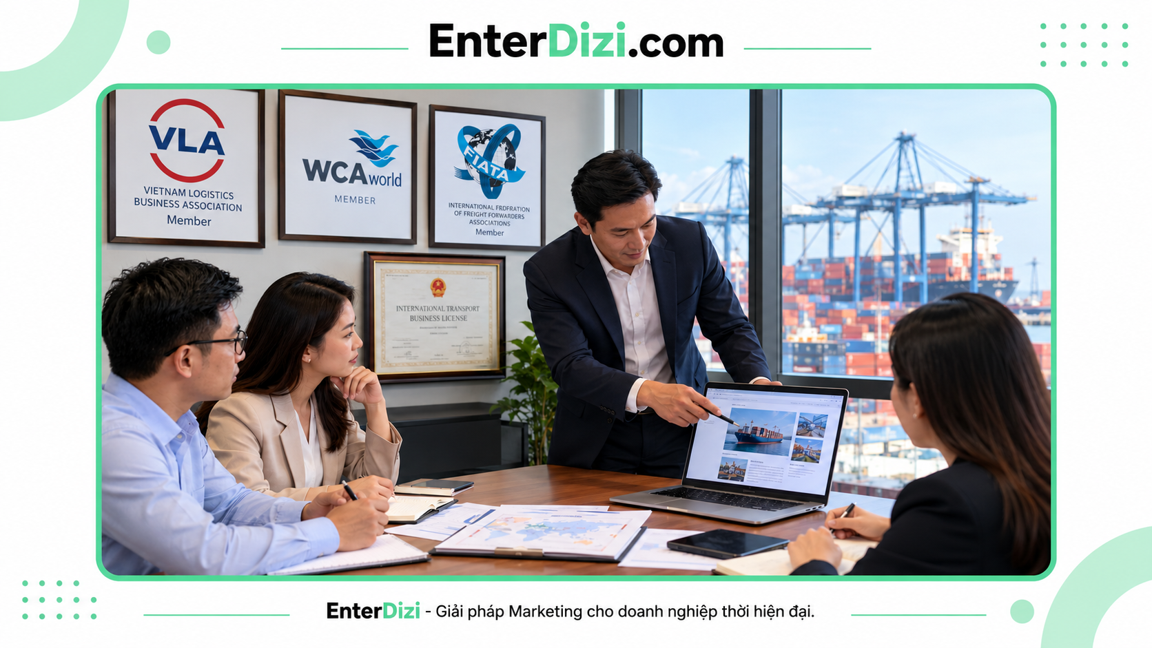 Nhóm quản lý trao đổi hồ sơ hiệp hội E-E-A-T SEO Logistics minh họa