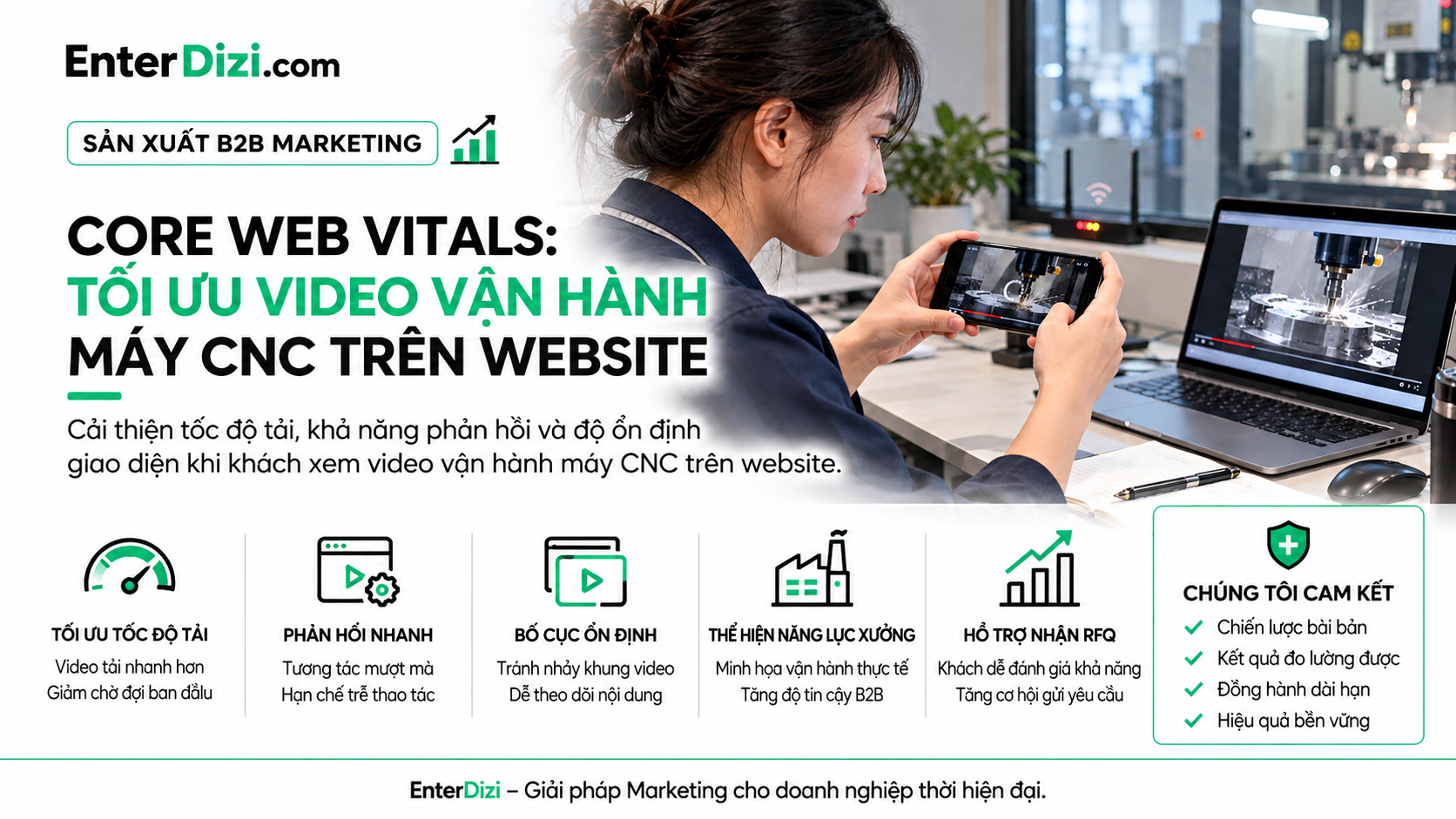 Core Web Vitals video CNC minh họa tối ưu website cơ khí