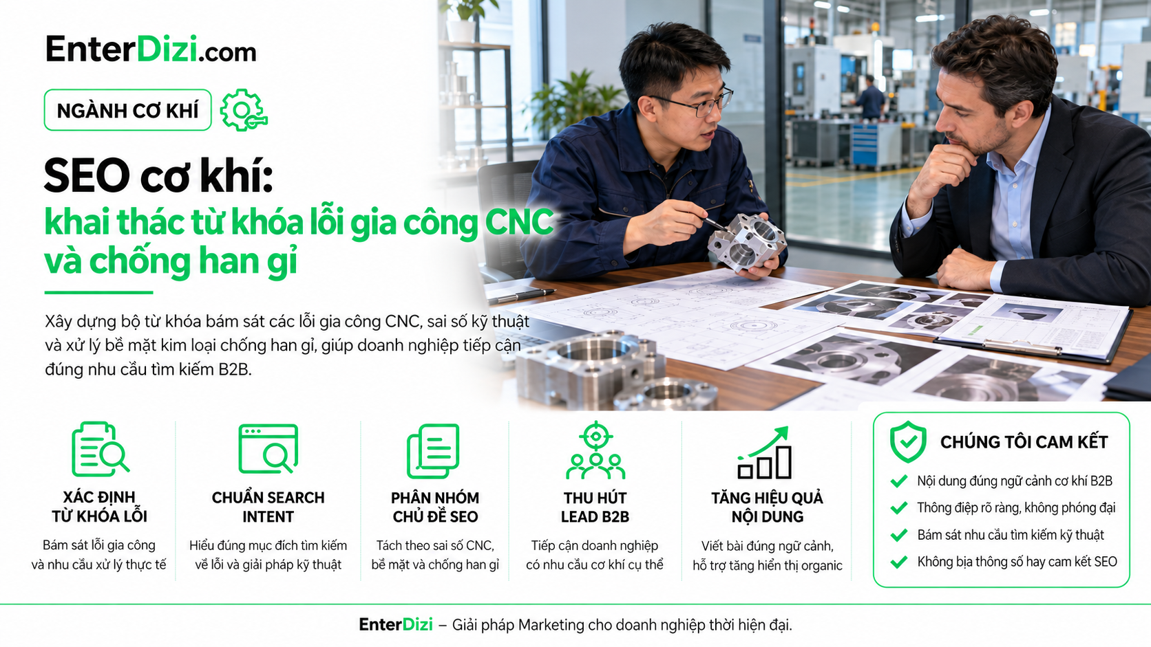 Ảnh Featured EnterDizi về SEO cơ khí, sai số khi gia công CNC và chống han gỉ