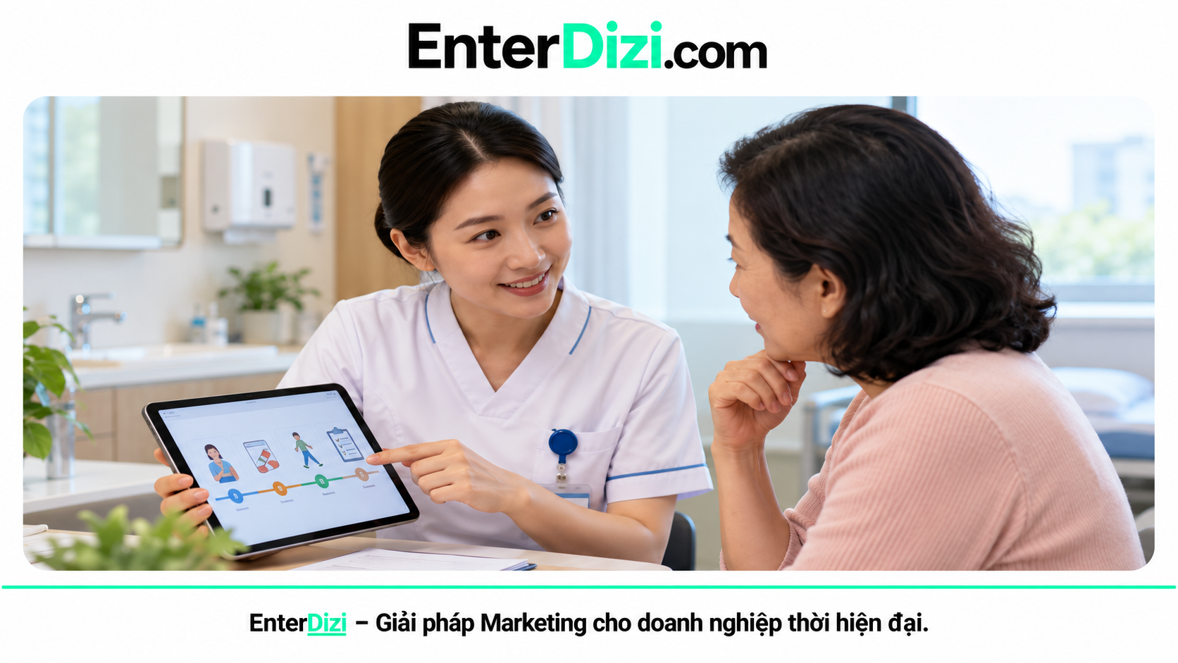 Điều dưỡng hướng dẫn người bệnh thông tin chăm sóc trên máy tính bảng