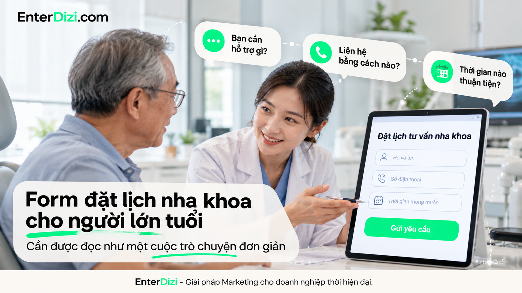 Form đặt lịch nha khoa cho người lớn tuổi cần được đọc như một cuộc trò chuyện đơn giản