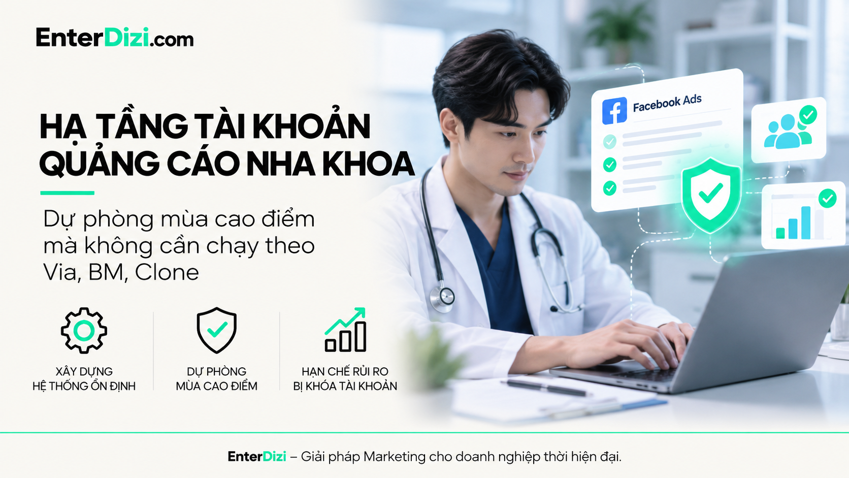 Hạ tầng tài khoản quảng cáo nha khoa cho mùa cao điểm | EnterDizi