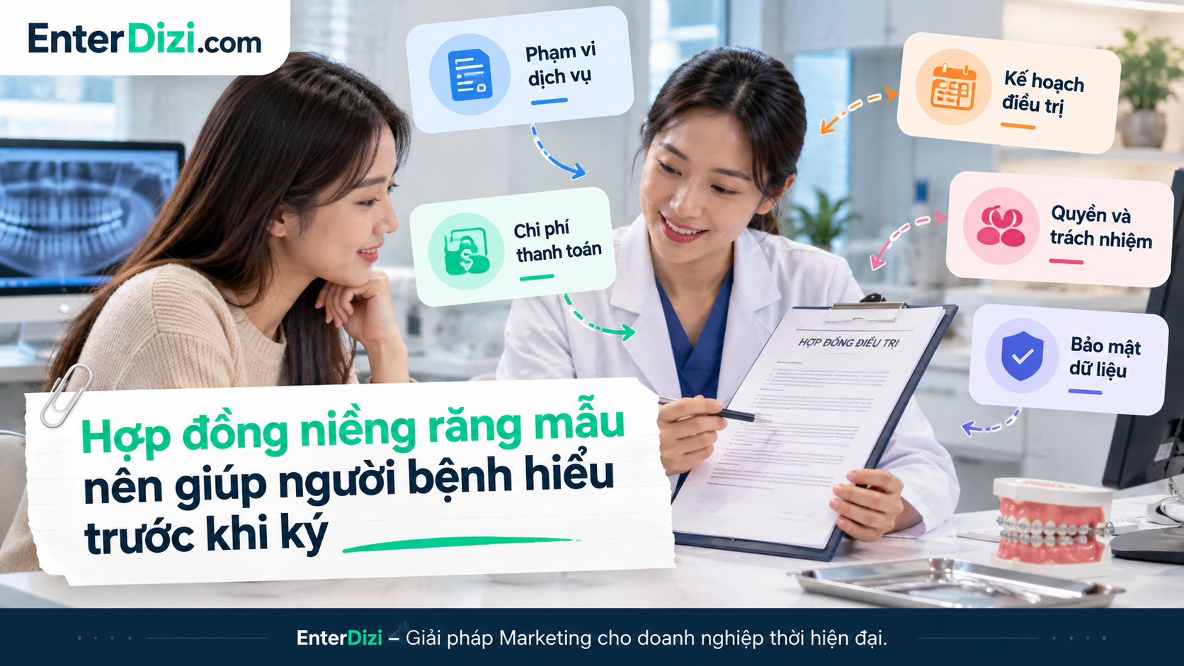 Hợp đồng niềng răng mẫu cần trình bày rõ phạm vi dịch vụ, kế hoạch điều trị, chi phí và trách nhiệm của các bên trước khi ký kết.
