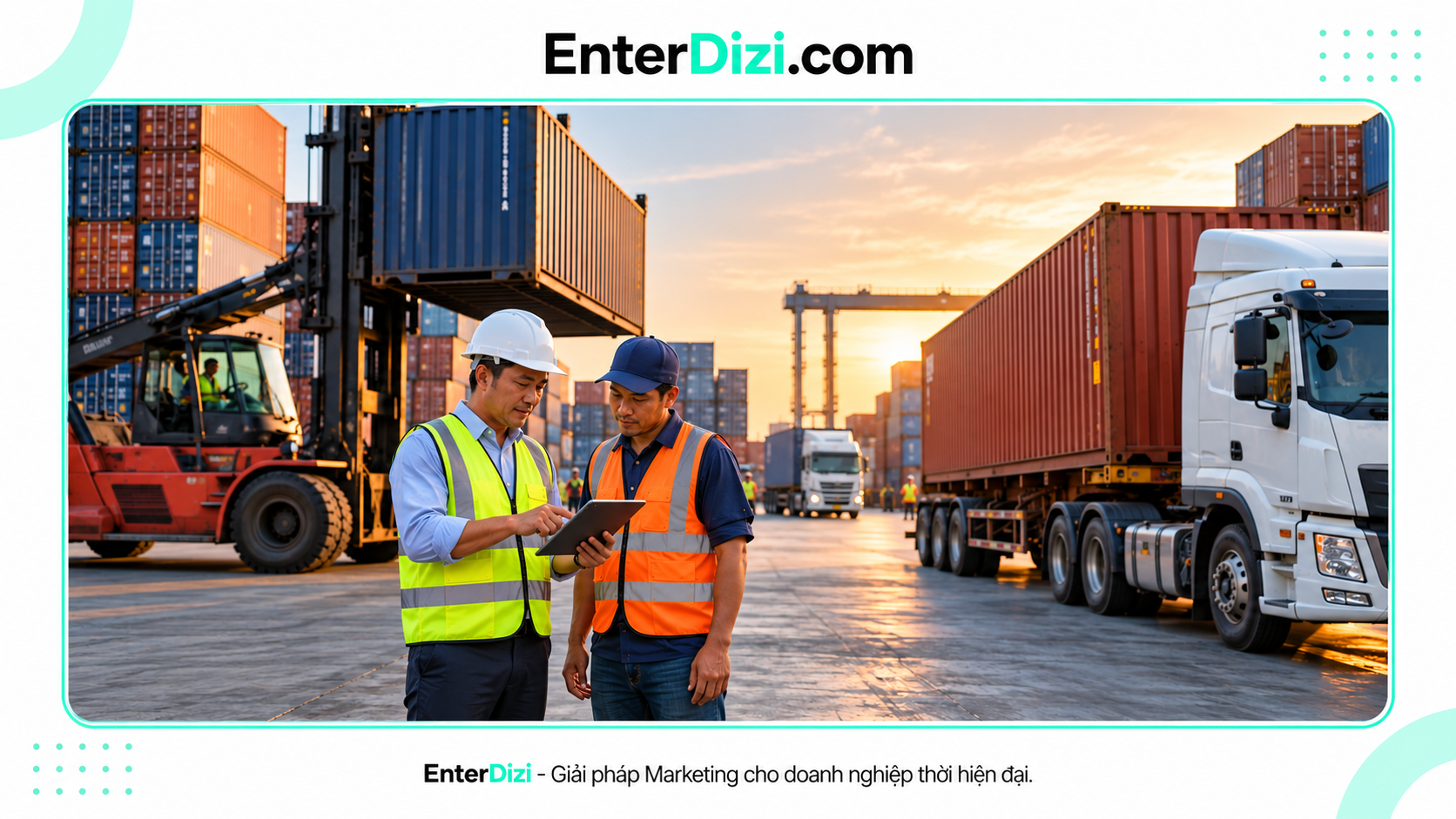 Nhân viên cảng kiểm tra điểm giao container theo Incoterms trước khi xếp tàu