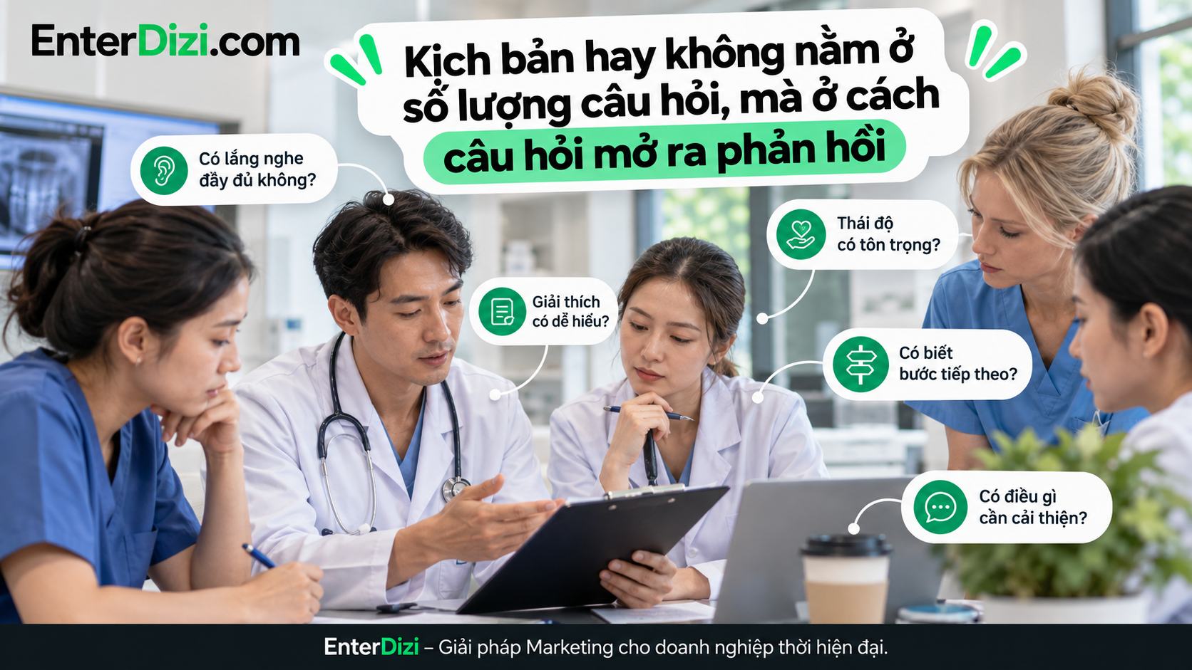 Kịch bản Voice Bot AI ngắn gọn, câu hỏi trung lập giúp bệnh nhân chia sẻ phản hồi chân thực.
