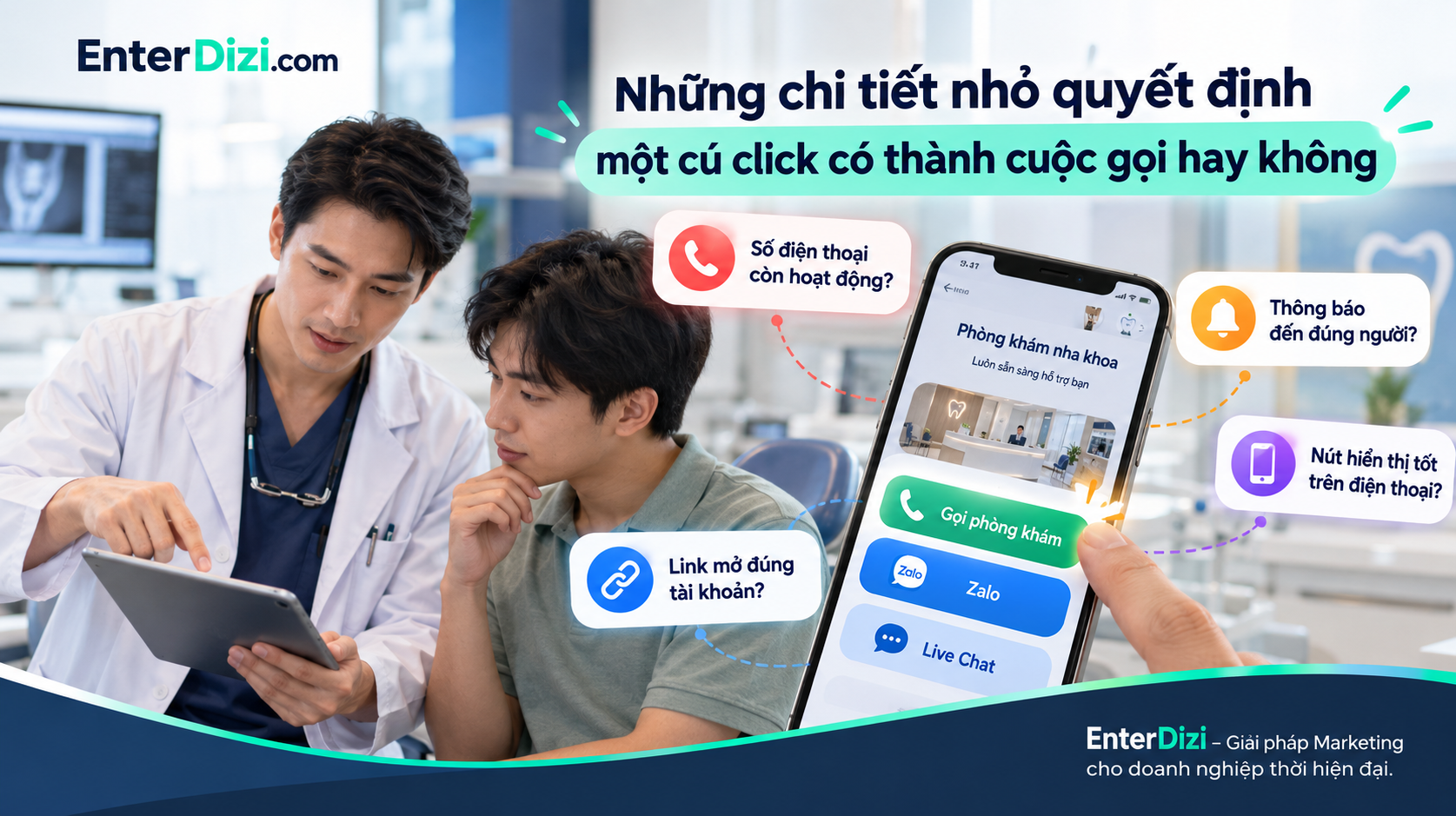 Kiểm tra số điện thoại, liên kết Zalo, thông báo và khả năng hiển thị trên di động giúp tối ưu tỷ lệ chuyển đổi từ lượt nhấp thành cuộc gọi.