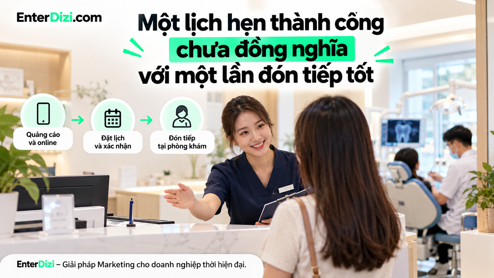 Một lịch hẹn được xác nhận chỉ là bước khởi đầu. Phòng khám nha khoa cần kết nối thông tin từ marketing, đặt lịch online đến quy trình đón tiếp thực tế để mang lại trải nghiệm nhất quán cho bệnh nhân.