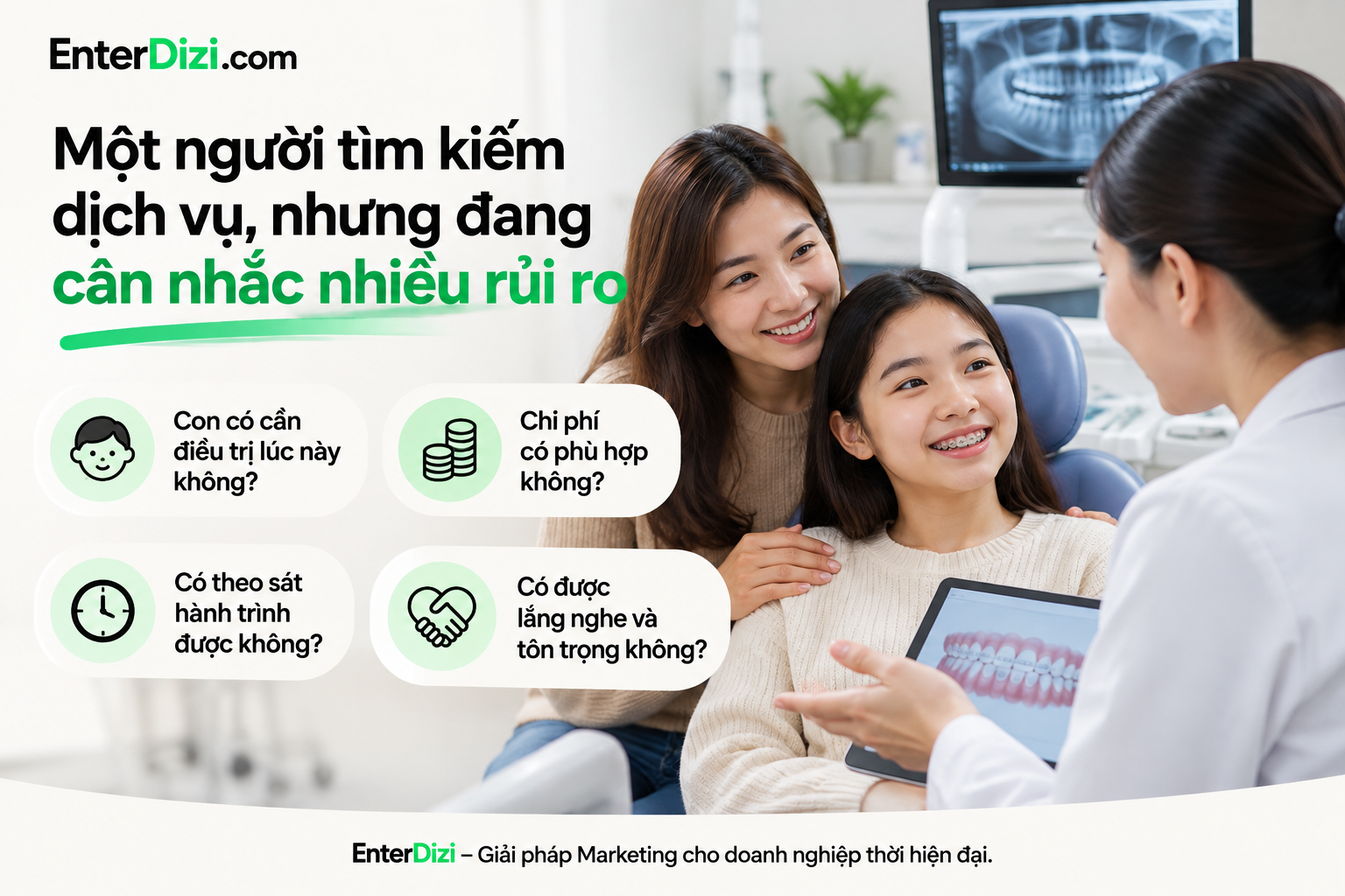 Một người tìm kiếm dịch vụ, nhưng đang cân nhắc nhiều rủi ro