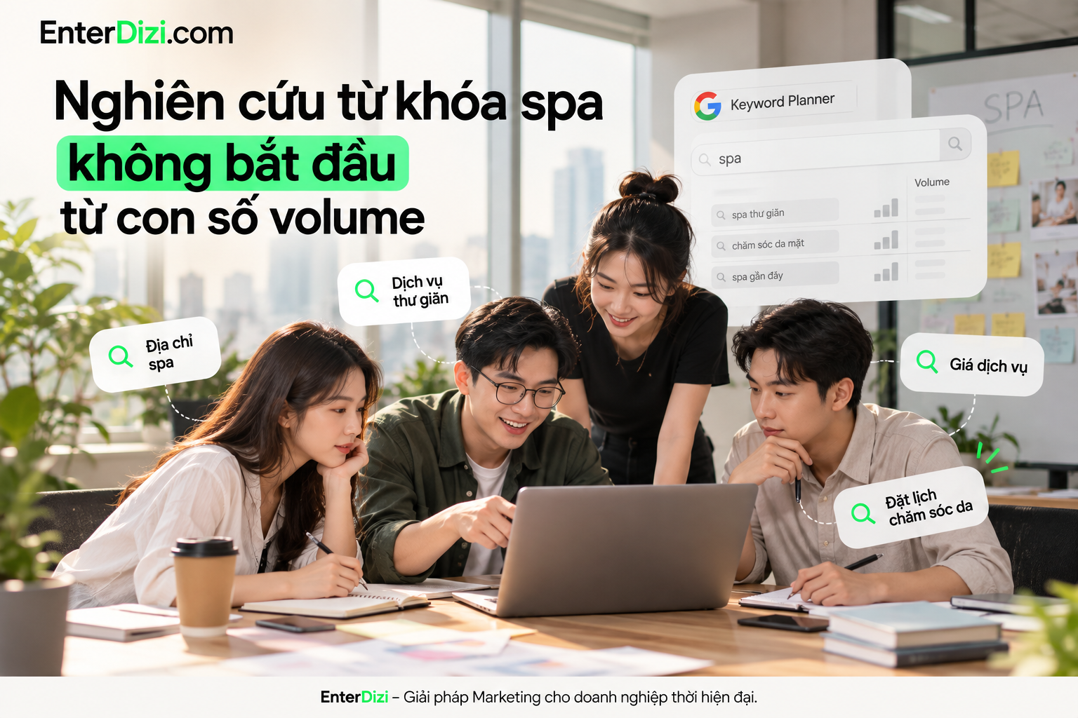 Nghiên cứu từ khóa spa cần ưu tiên ý định tìm kiếm, mức độ phù hợp với dịch vụ và khả năng chuyển đổi thay vì chỉ dựa vào lượng tìm kiếm (volume).