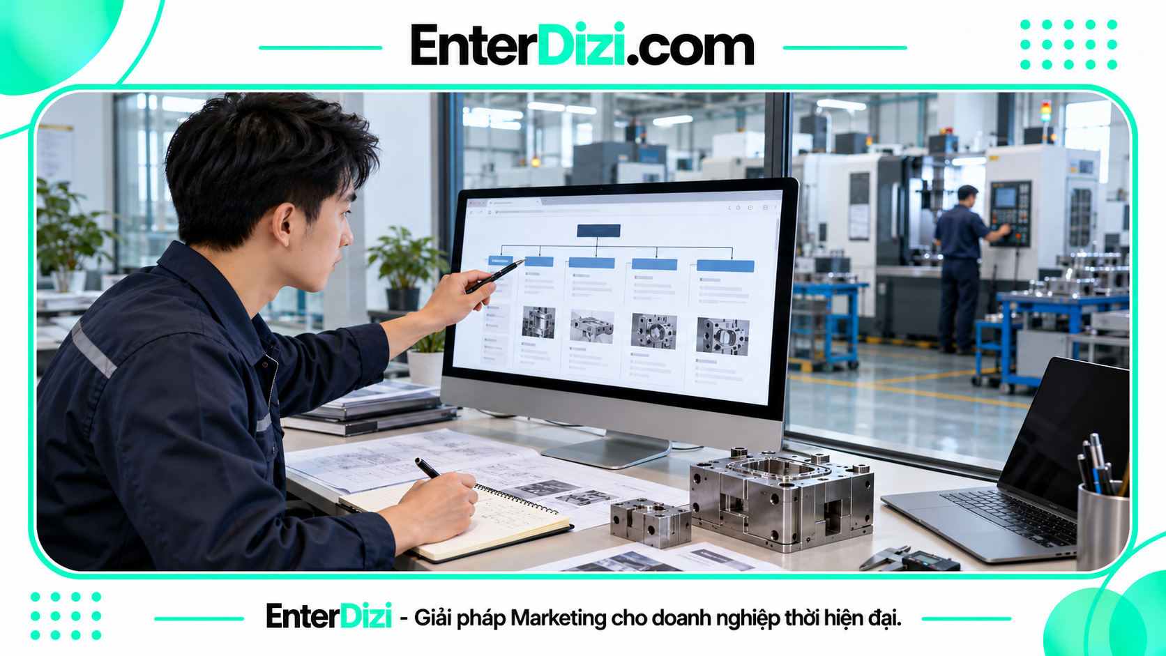 Kỹ sư phân tích website đối thủ cơ khí qua sơ đồ cấu trúc