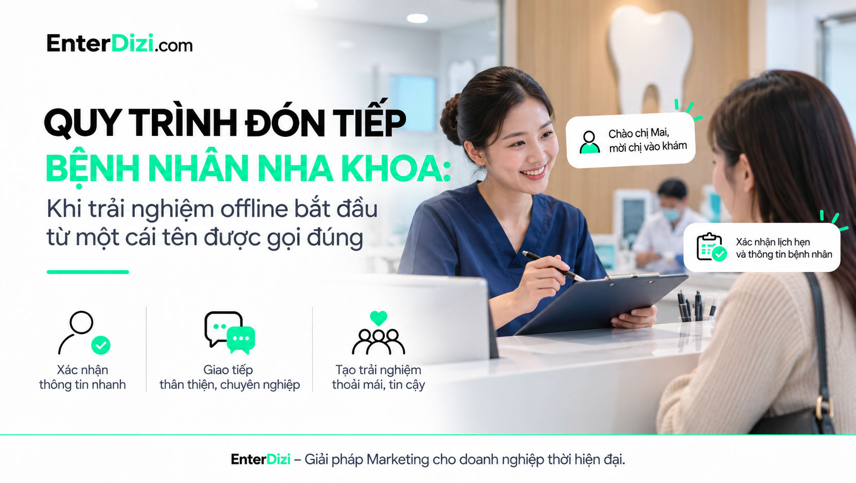 Quy trình đón tiếp bệnh nhân nha khoa: Kết nối online với trải nghiệm tại phòng khám | EnterDizi