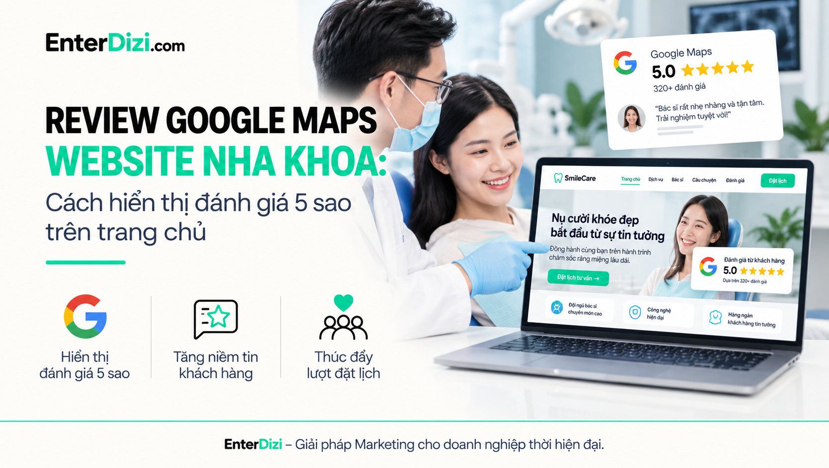 Review Google Maps website nha khoa: Hiển thị đánh giá 5 sao | EnterDizi