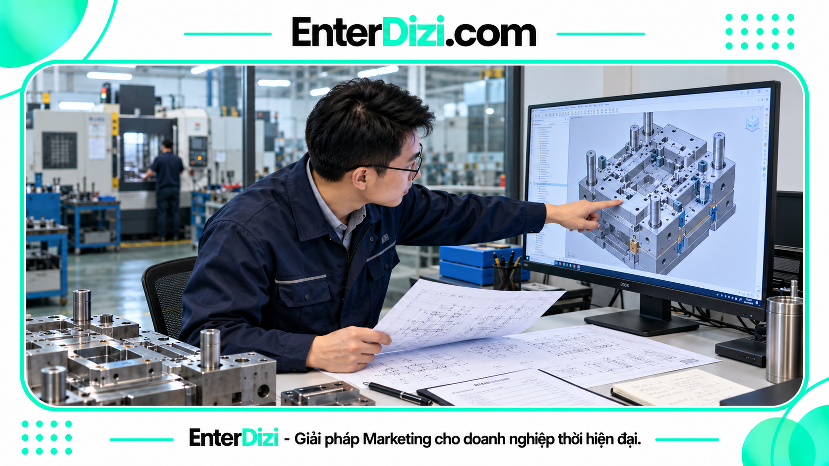 Search Intent ngành cơ khí khi kỹ sư kiểm tra mô hình khuôn CAD
