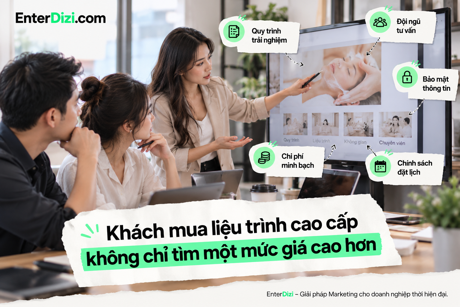 Khách hàng tìm kiếm liệu trình spa cao cấp không chỉ quan tâm đến giá mà còn đánh giá quy trình trải nghiệm, chất lượng tư vấn, tính minh bạch và mức độ tin cậy trước khi đặt lịch.