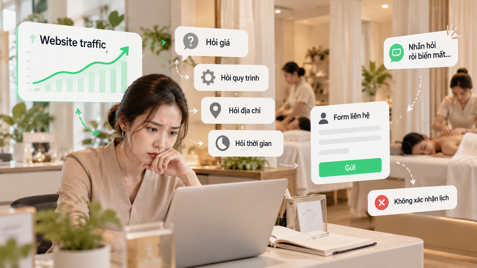 Lượng truy cập website tăng chưa đồng nghĩa với lịch hẹn tăng nếu thông tin dịch vụ và quy trình chuyển đổi khách hàng chưa được tối ưu.