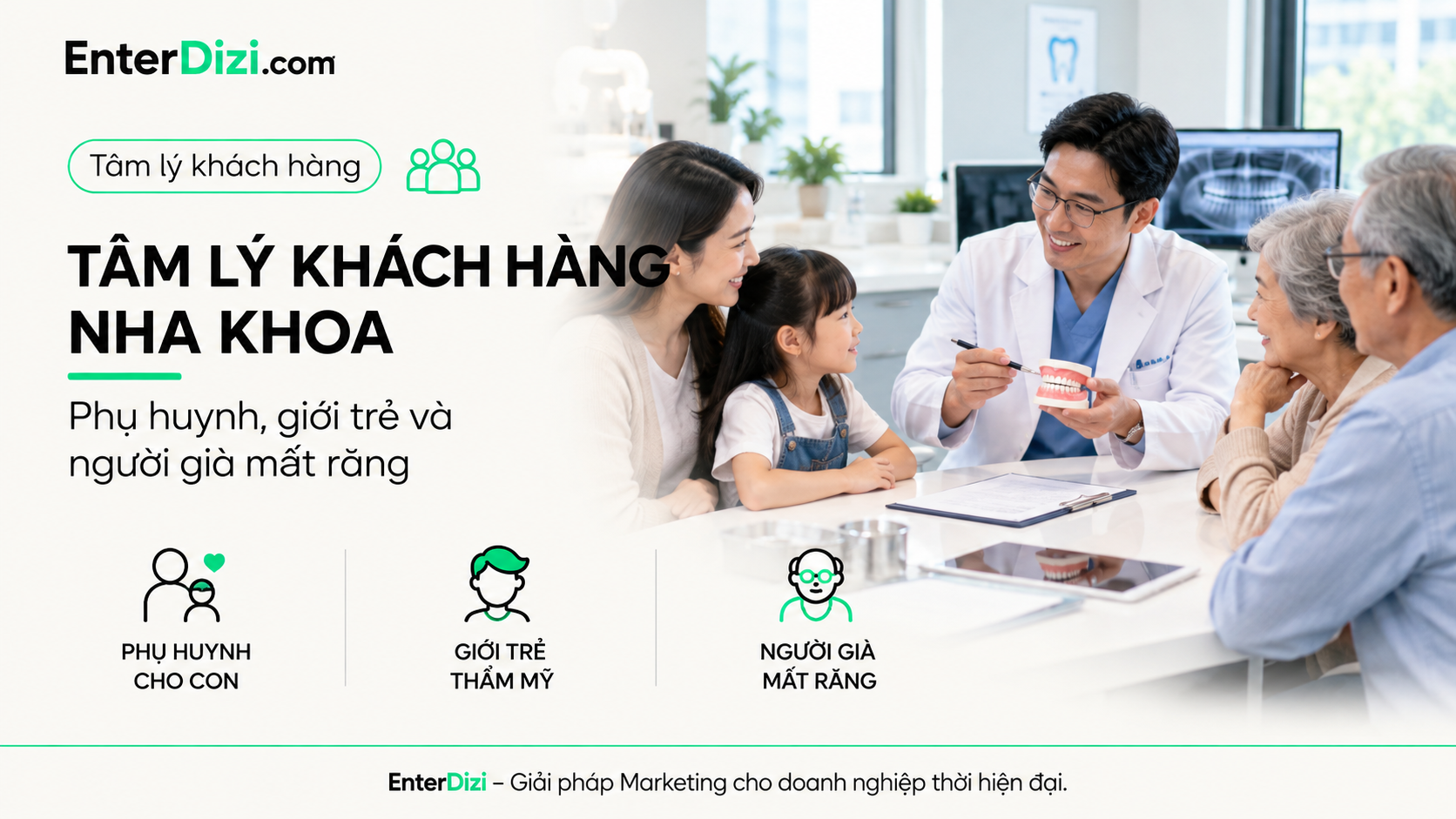 Tâm lý khách hàng nha khoa: Phụ huynh, giới trẻ và người già mất răng | EnterDizi