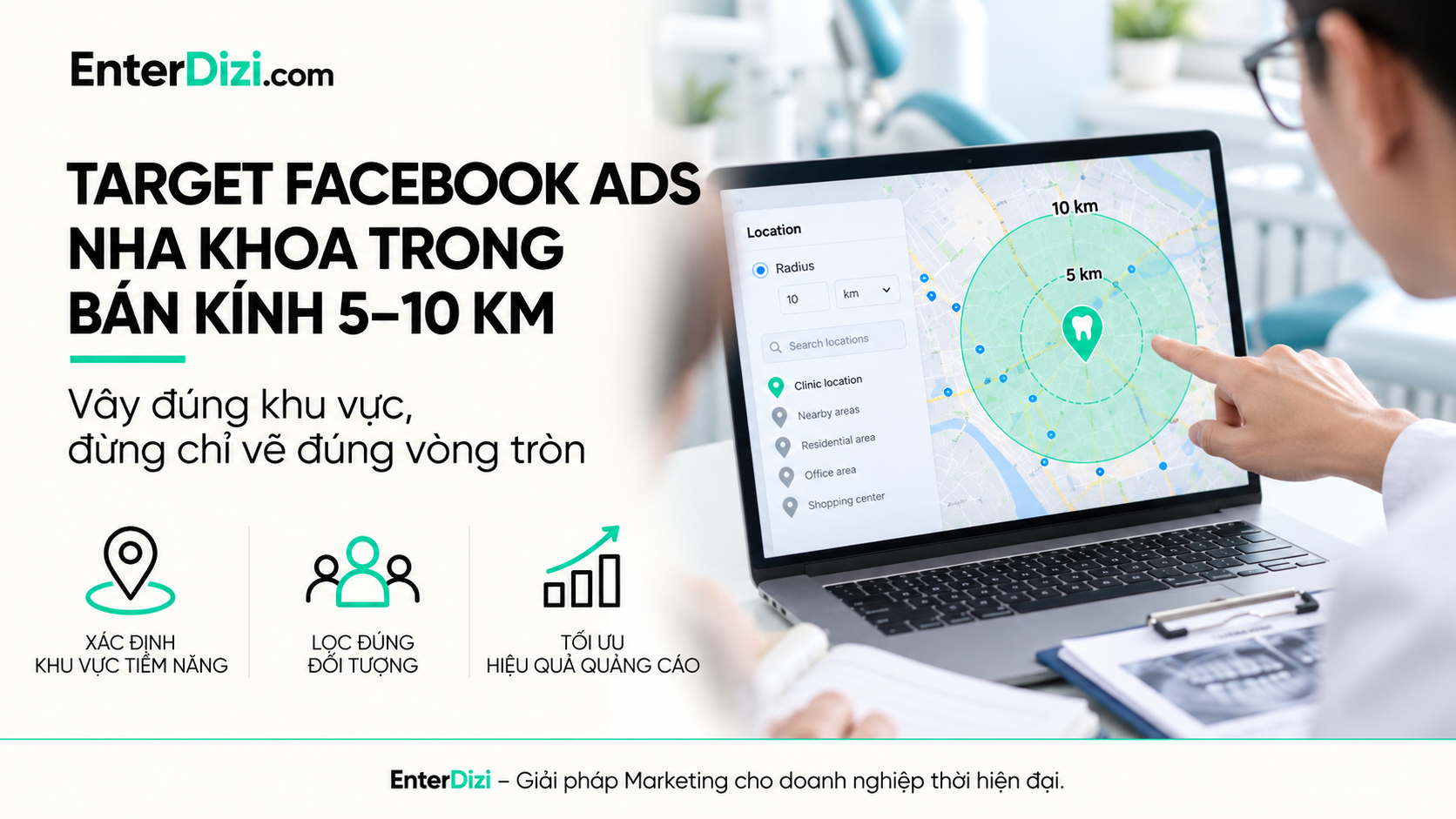 Target Facebook Ads nha khoa bán kính 5–10 km đúng cách | EnterDizi