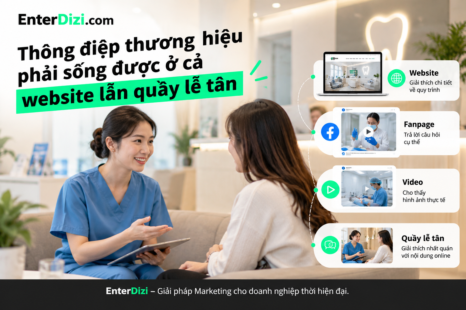 Thông điệp thương hiệu phải sống được ở cả website lẫn quầy lễ tân