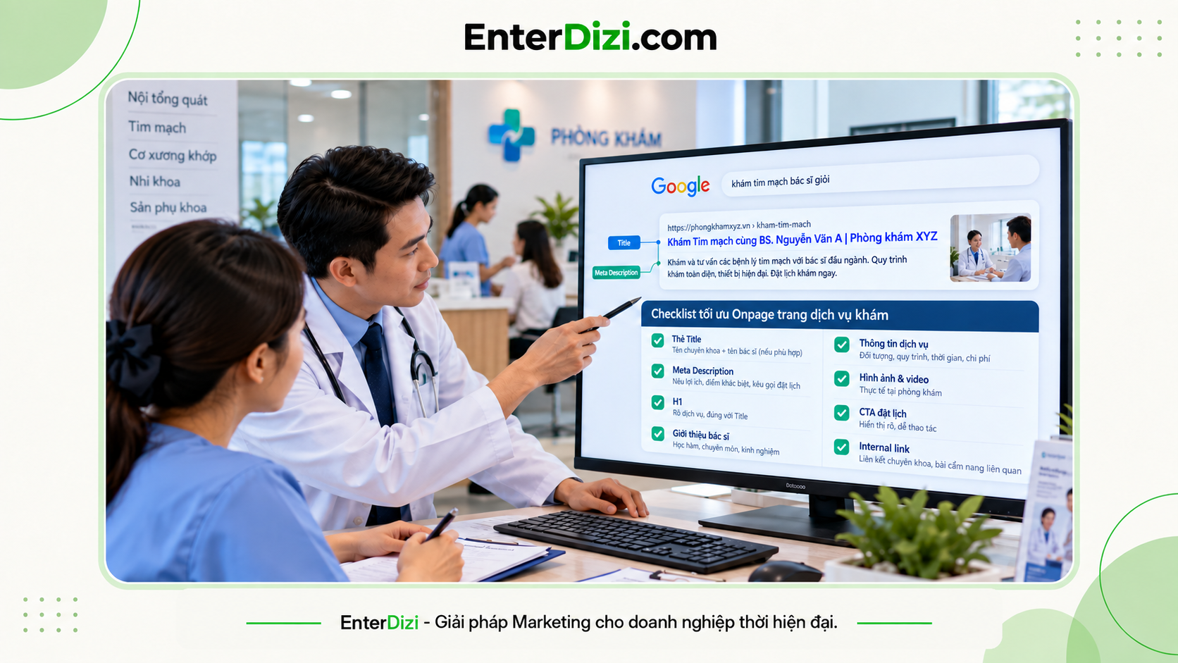 Tối ưu Onpage trang dịch vụ khám trên SERP và checklist nội dung
