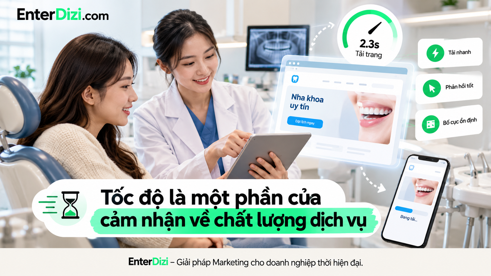 Tối ưu tốc độ website nha khoa giúp cải thiện trải nghiệm người dùng, khả năng phản hồi và độ ổn định giao diện.