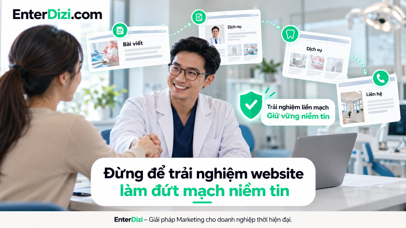 Tối ưu trải nghiệm người dùng website nha khoa bằng hệ thống điều hướng và liên kết nội bộ rõ ràng, giúp người bệnh dễ dàng tìm kiếm thông tin và liên hệ phòng khám.