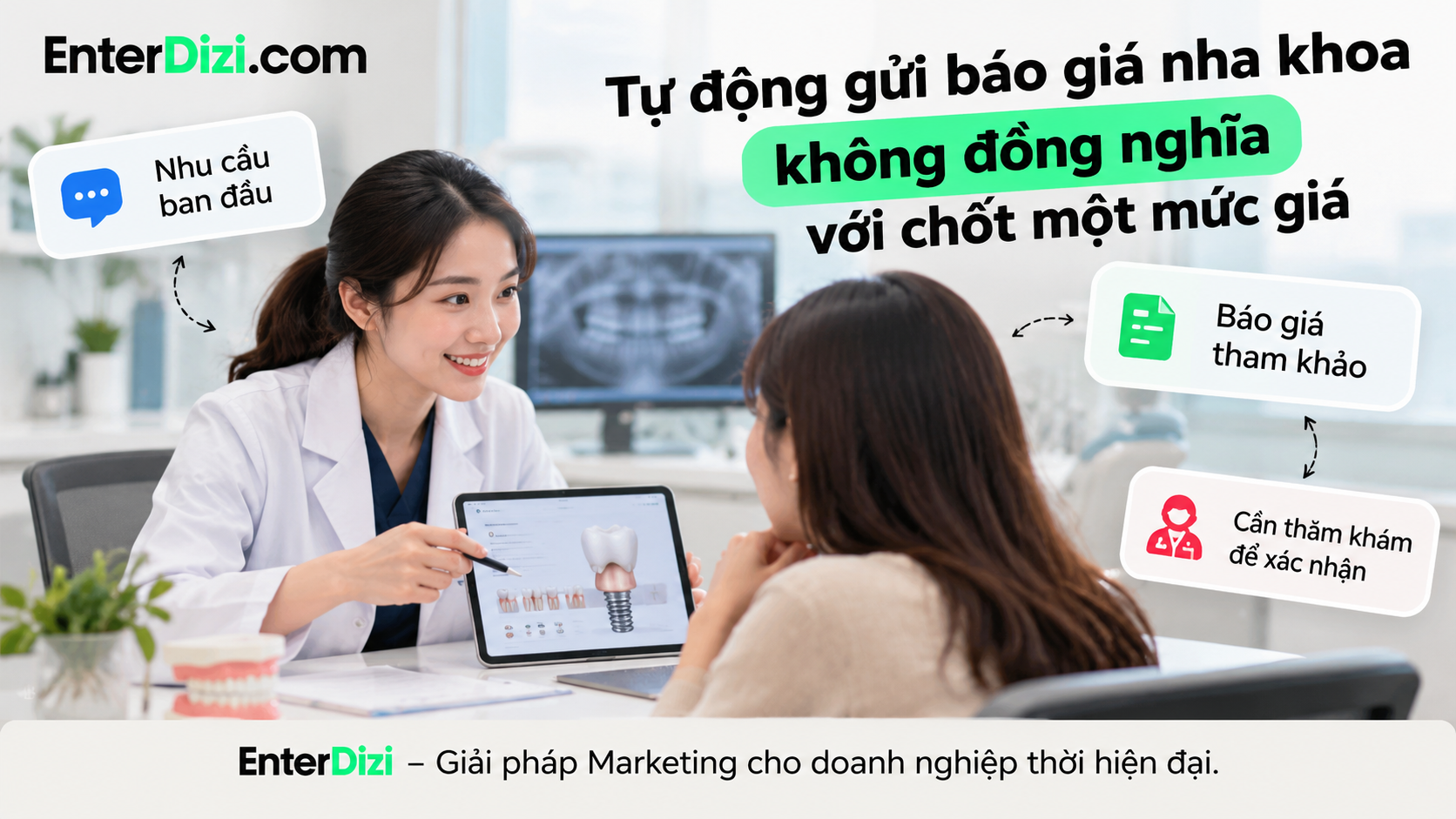 Tự động gửi báo giá nha khoa giúp khách hàng nắm được chi phí tham khảo theo nhu cầu ban đầu, nhưng phương án điều trị và chi phí cuối cùng cần được bác sĩ xác nhận sau thăm khám.