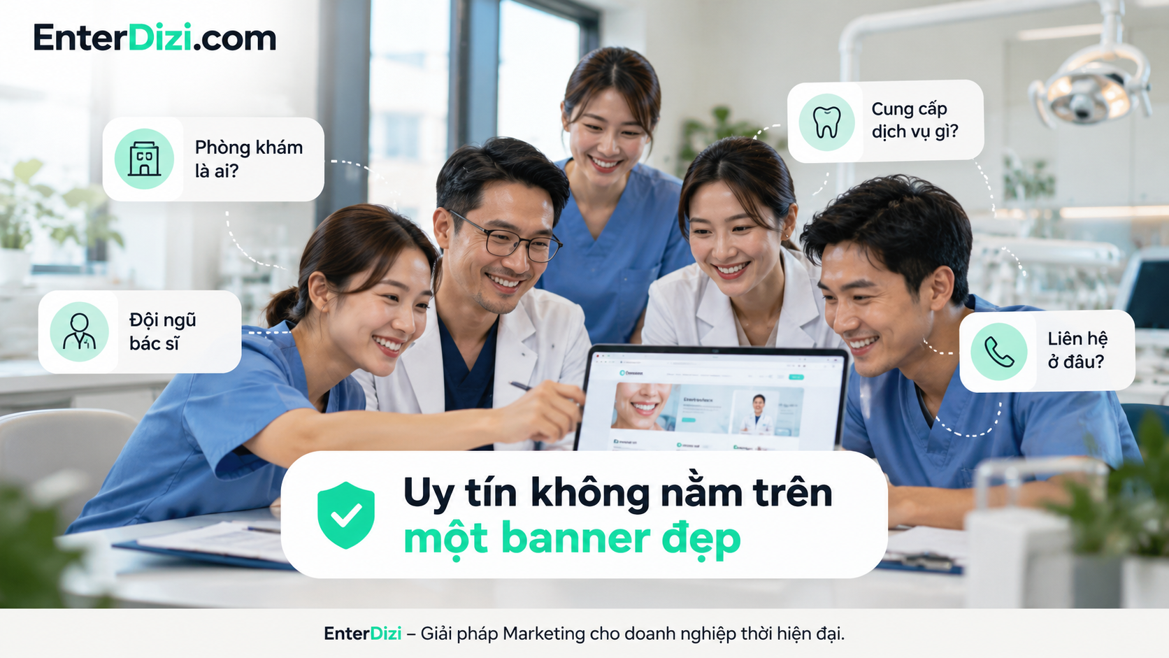 Xây dựng uy tín website nha khoa thông qua thông tin phòng khám minh bạch, đội ngũ bác sĩ rõ ràng và nội dung chuyên môn đáng tin cậy.