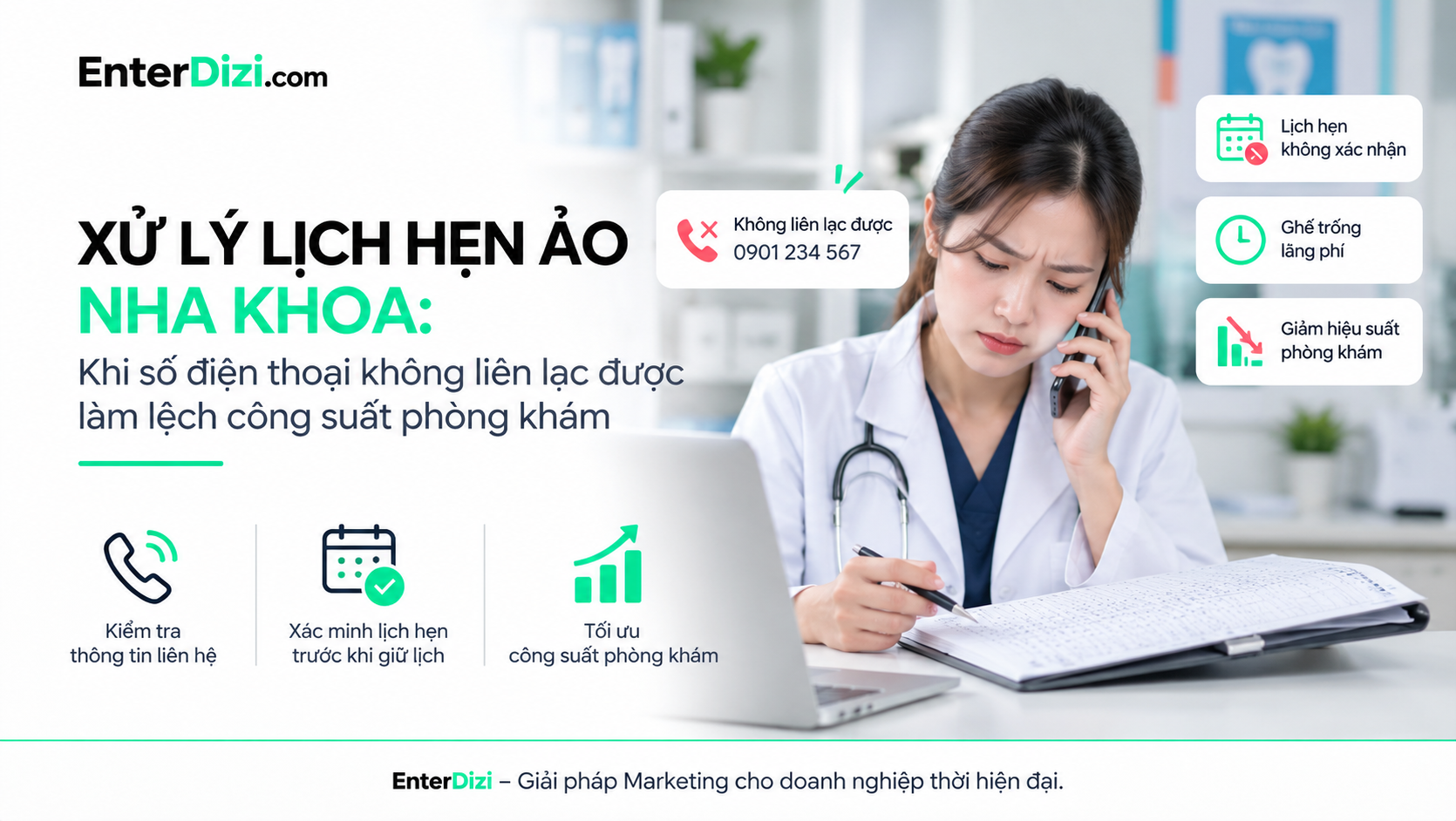 Xử lý lịch hẹn ảo nha khoa: Giảm lịch sai, tối ưu công suất | EnterDizi